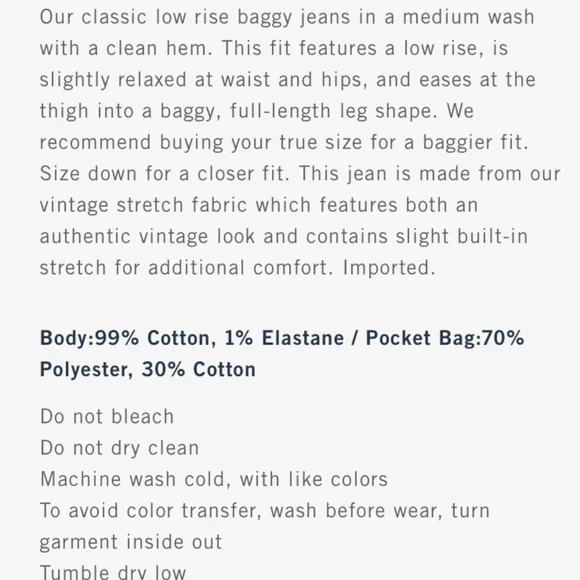 NWT Abercrombie Low Rise Baggy Jeans 24 Short - Picture 6 of 6